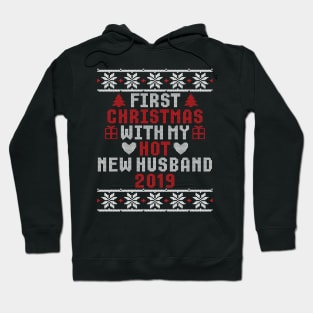 2019 Couple Gift First Christmas With My Hot New Husband Ugly Xmas Hoodie